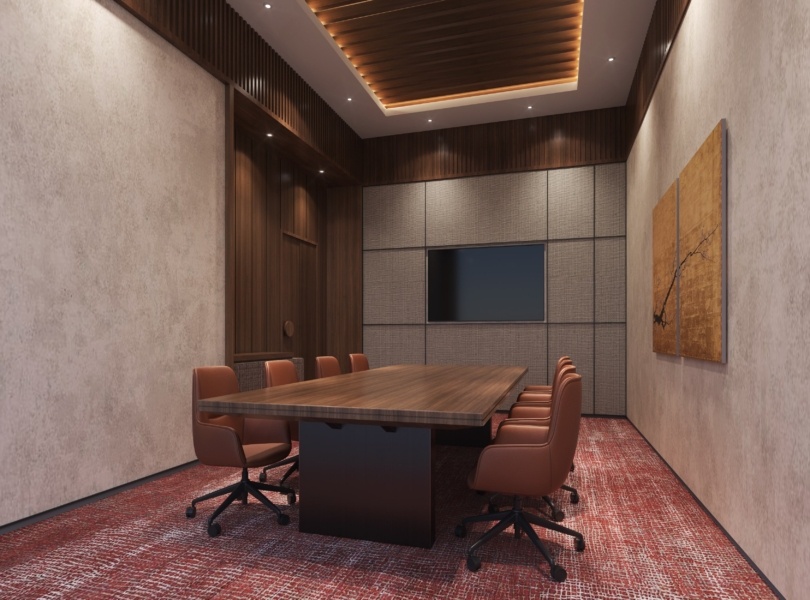 Conference Room with modern furniture and large windows at Krisumi Waterfall Residences_brandestate.in
