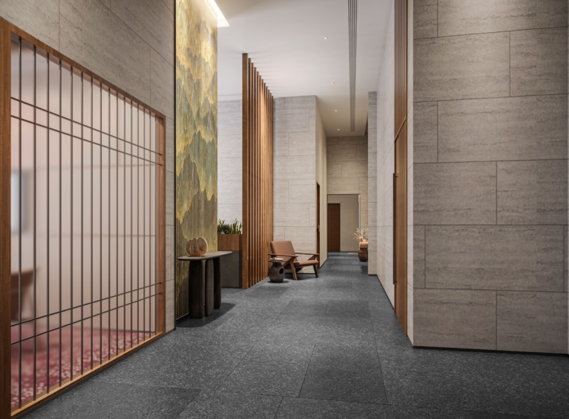 A spacious corridor with modern lighting fixtures and sleek design_brandestate.in