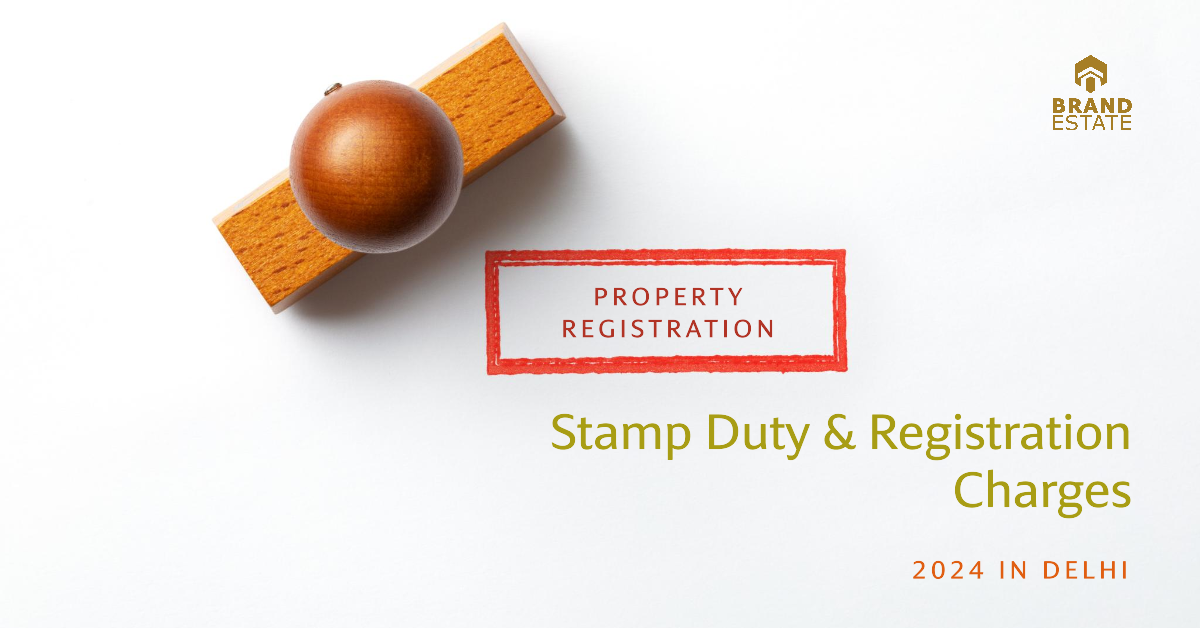 Calculator graphic with rupee symbol (₹) overlayed on a map of Delhi, India._brandestate.in